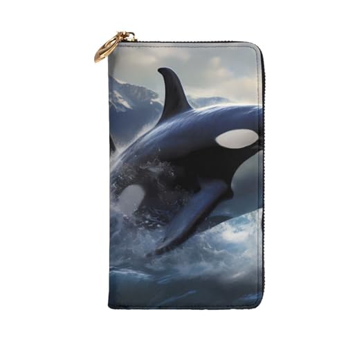 Orca Killer Whale Prints Leather Long Clutch Wallet for Fashionable Girls and Women - Durable, Stylish, and Functional, Black, One Size2