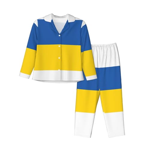 Pyjama imprimé drapeau de l'Ukraine pour femmes : ensemble tendance à manches longues en coton