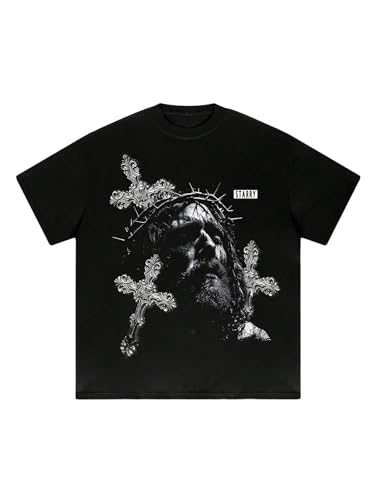 WDIRARA Men's Goth Graphic T Shirts Crew Neck Short Sleeve Tee Streetwear Tops