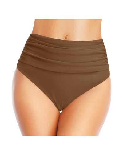 Image of Tempt Me Women's High Waisted Bikini Bottom Tummy Control Ruched Bathing Suit Swim Bottom