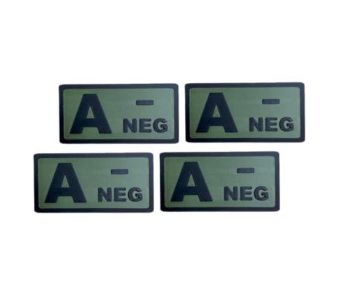 Blutgruppen Patch Bundeswehr 4 Stück - 50 x 25 mm - Haken-Klett Rückseite - Taktischer Klett-Patch mit Blutgruppe für Uniform & Ausrüstung - nicht flexibel (A -, Oliv)