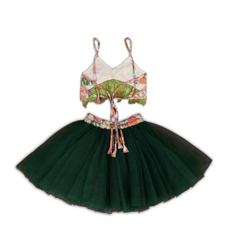 Image of ANNECA Kid's baby girl's designer Printed cotton Blend crop top and naylon soft net knee lenth skirt clothing set