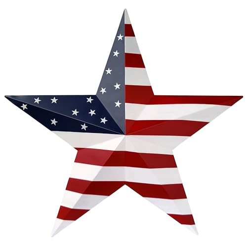 JoyEvy 23.4“ Patriotic Metal Barn Star Wall Decor, American Flag