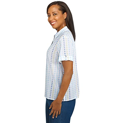 Alfred Dunner Womens Clip Dot Short Sleeve Shirt Blouse, Aqua/Multi, Large Us #TOP2