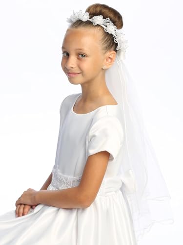 Pink Princess Holy 1st Communion Veils for Girls - Velos para Primera Comunion - White veil for kids - First Communion Veil for Girls 7-163