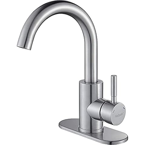 BEHOK Wet Bar Sink Faucet Single Hole Stainless Steel 1 Handle Small Modern Kitchen Tap Prep Sink Bath Bathroom Mixer Cover