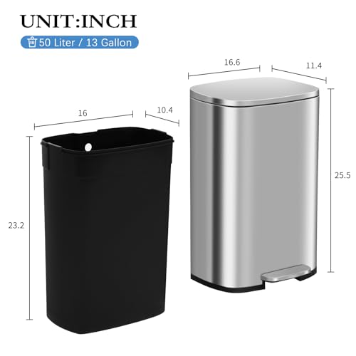 Caneca de basura rectangular de acero inoxidable 13.2 galones miniatura 6