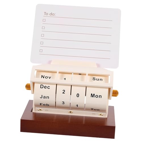 FONDOTIN 木製卓上万年カレンダー 手動転式 字ブロック付き オフィスデスク用 装飾的で再利用可能な卓上日付表示 家や職場のインテリアに