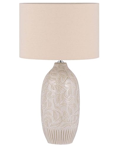 Beliani Lampe de Table à Poser Déco avec Pied en Céramique Beige et Abat-jour Classique en Tissu E27 Max 40W Éclairage pour Salon Classique