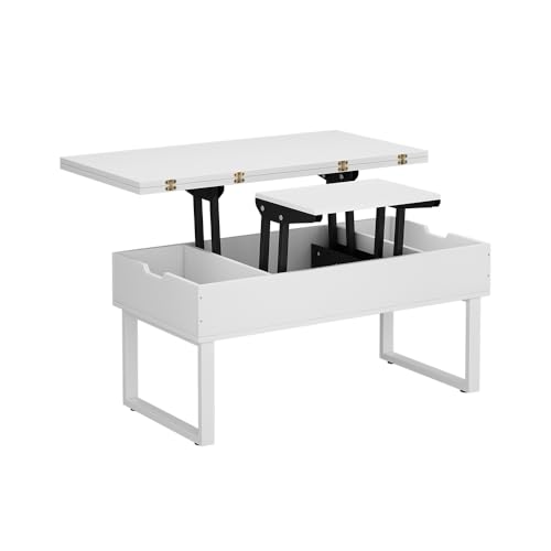 Vicco Table Basse Lifty, Blanc, 100x50cm avec Fonction Ascenseur, Extensible avec Plateau réglable en Hauteur et Espace de Rangement