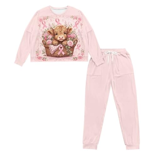 Image of Womens Pajama Sets 2 Piece Pjs Lounge Sets Long Sleeve Sleepwear Crew Neck Pullover Top with Long Pants