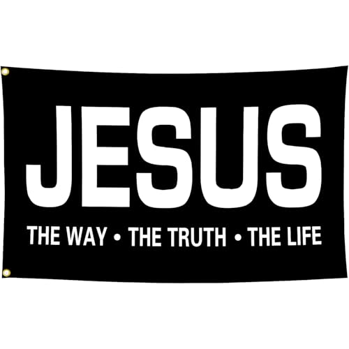 JZYIZYU Jesus The Way Truth Life Flag Faith Over Fear Flag 3x5 Outdoor Christian Jesus American Worship Flags for Outside Bedroom Room College Dorm Office Wall Banner Decor