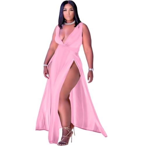 Image of Women's Plus Size Maxi Wrap Dress Sleeveless Deep V Neck Split Dress