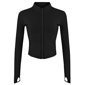 Sukany Women’s Lightweight Full Zip Running Track Jacket Workout Slim Fit Stretchy Athletic Yoga Sportwear with Thumb Holes