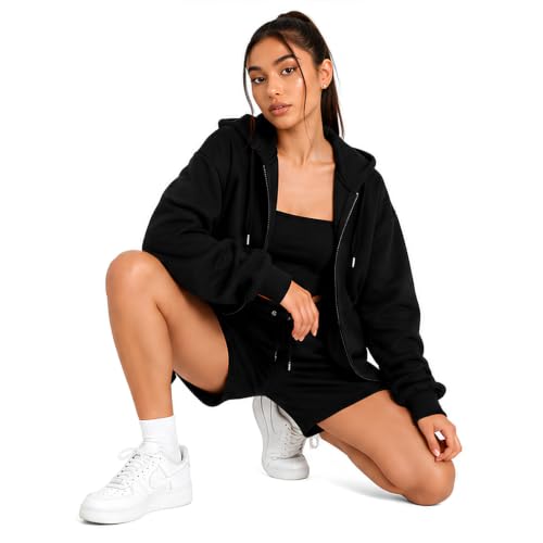 Image of Solid Hoodie Long Sleeve Front Zipper with 2 Pockets Sweatshirt for Women