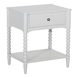OSP Home Furnishings Spindle Design Cottage Style Nightstand with Single Drawer and Lower Shelf, 26.25' H x 23.75' W x 18' D, Sandcastle Antique White Finish