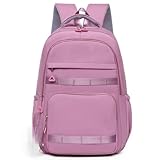 Mochila Feminina Escolar Média de Nylon Impermeável Grande Capacidade para Estudante Faculdade(25512 lilas)