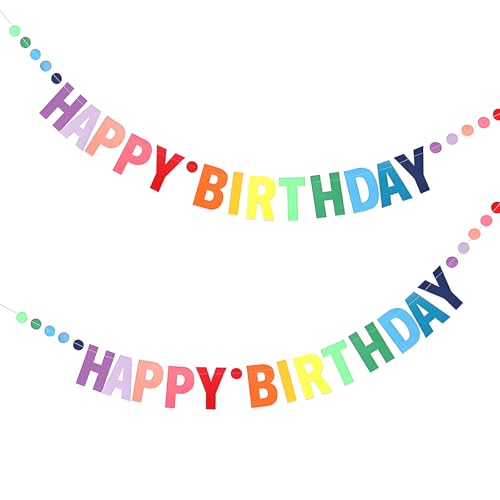 Happy Birthday Banner Bunting Rainbow Happy Birthday Banners Sign Bunting Garland Letters Dot Party Supplies Decorations 2 Sets