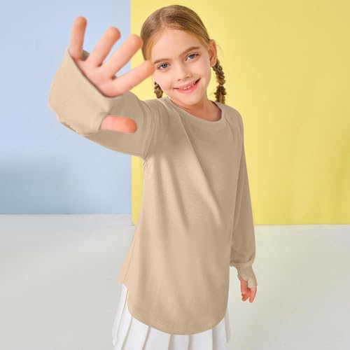 sfdgfhyf Girls Thumb Holes Long Sleeve Shirts Kids Crewneck Loose Tops Kids Crewneck Loose Tops 3 to14 Years3