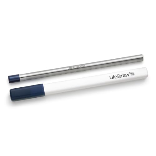 LifeStraw SIP - Filtro de agua reutilizable de acero inoxidable con estuche de transporte, elimina microplásticos, bacterias y plagas para viajes y uso diario, color azul