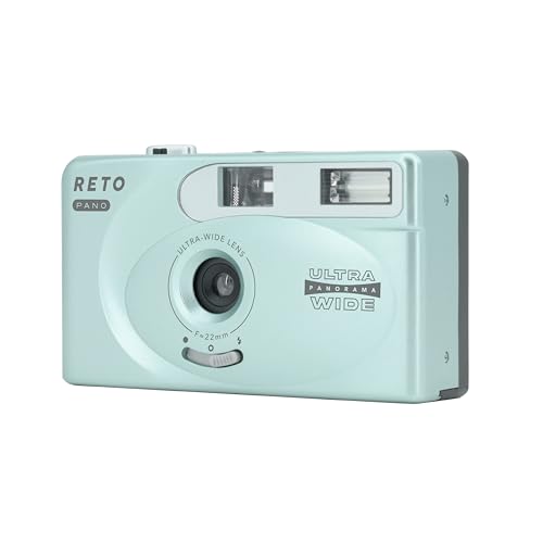 Image of RETO PANO 35mm Film Camera - 22mm Wide Lens, Panorama, Easy Switch, Cinematic Modes, Lens Cover, Built-in Flash, Reusable (Film & AAA Battery are not Included) (Metallic Mint)