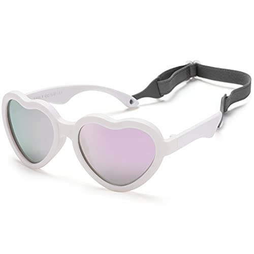 Image of Flexible Heart Shaped Baby Polarized Sunglasses with Strap Adjustable Toddler & Infant Age 0-24 Months