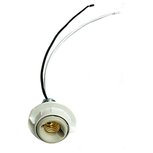 Fineled E12 Candelabra Porcelain Threaded Socket With Metal Shade Ring,With 10 Inch Lead Wires (6-Pack) #TOP2