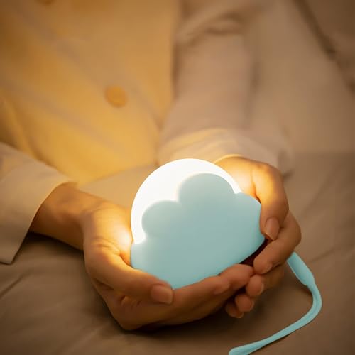 Adiwo Veilleuse Enfant, 4 Niveaux de Luminosité Veilleuse LED Nuage avec Corde en Silicone, Rechargeable Lampe de Chevet pour Enfants, Garçon Fille Lumières...