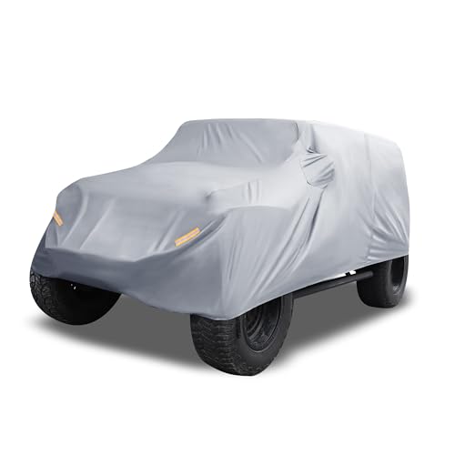 Image of Car Cover Waterproof All Weather with Driver Door Zipper for Jeep Wrangler JK JL 4 Door 2007-2021 / Full Exterior Cover /Durable 210D Oxford Cloth / 1Pcs Gray