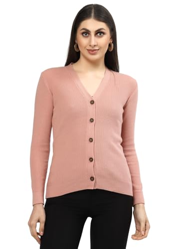 Image of Kalt Women Full Sleeves V-Neck Design Acrylic Cardigan Sweater