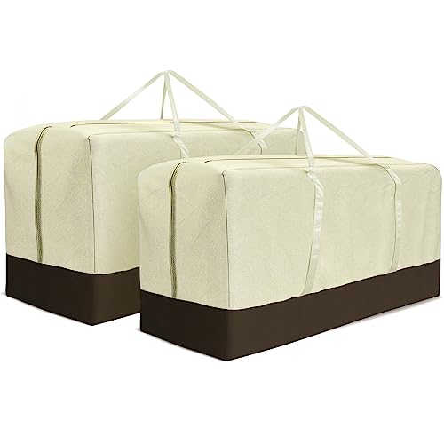 Skyfiree 2 Pack Patio Cushion Storage Bag Waterproof Extra Large Outdoor Cushion Storage Bag With Handles, 60" Lx20 Wx28 H, Beige&Coffee #TOP5