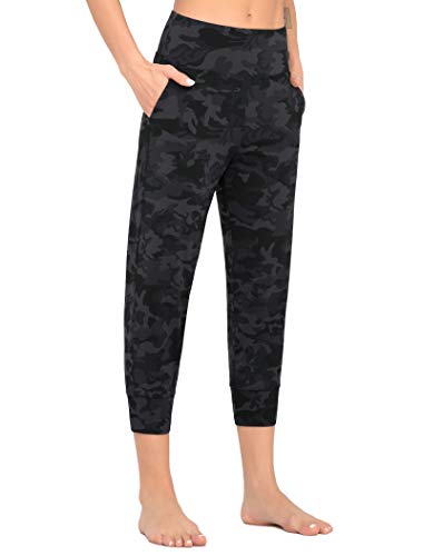 Dragon Fit Joggers for Women with Pockets,High Waist Workout Yoga Tapered Sweatpants Women's Lounge Pants (Joggers79-Black&Grey Camo, Large)