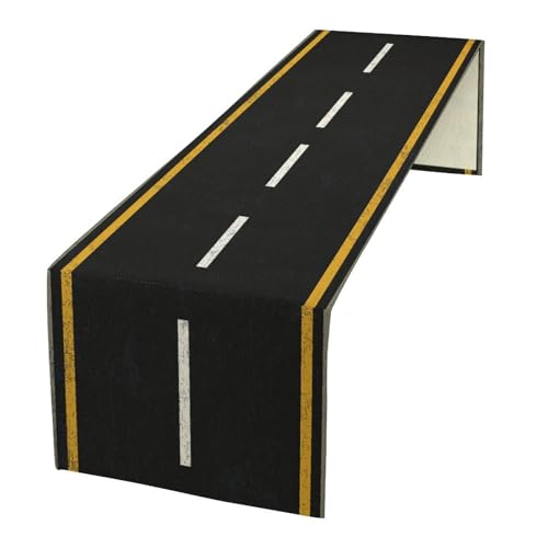 Railroad Track Aisle Table Runner Train Party Decorations Empty Highway Asphalt Road, Empty Highway Black Asphalt Road Theme Tablecloth Runner Table for Kitchen CoffeeTea Table Dinner Room 13x60in