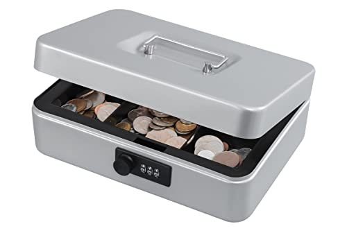 Image of KYODOLED Large Cash Box with Combination Lock,Safe Metal Box for Money, Storage Lock Box with Money Tray,9.84 inchx 7 inchx 3.54 inch Lightgrey Large