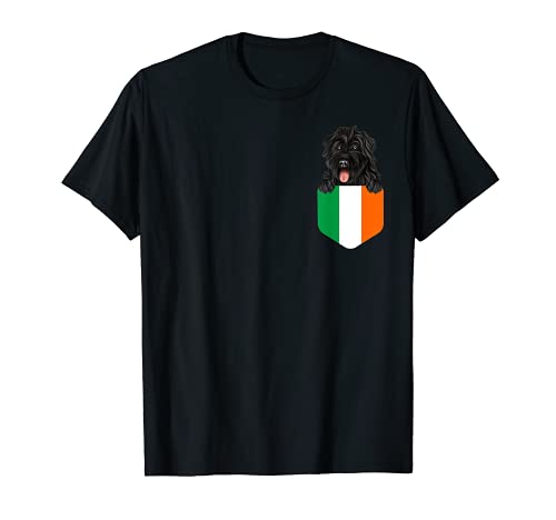 Ireland Flag Bouvier des Flandres Dog In Pocket T-Shirt, Black