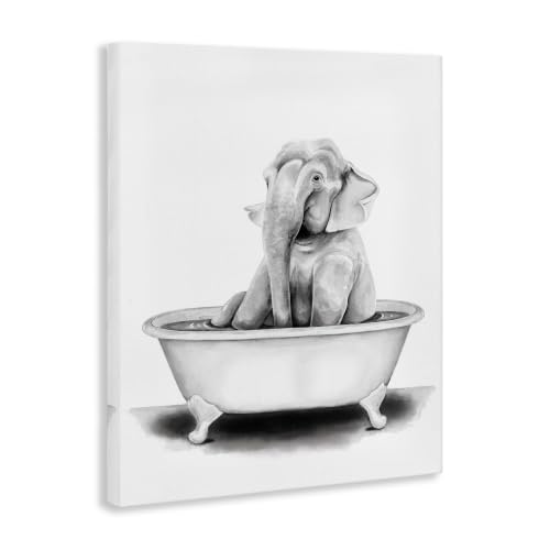 Image of Elephant in Tub Funny Bathroom, 36 x 48 Inch Canvas Wall Art