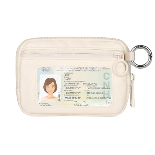 Image of The Iris Wallet Zipper Mini Coin Purse Keychain ID Holder Wallet | Zip Card Case with ID Window Purses for Women Mini Portable Keychain Wallet,Beige