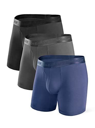 DAVID ARCHY Men's 3 Pack Ultra Soft Micro Modal Boxer Briefs with Fly Boxer Shorts (M, Black/Navy Blue/Dark Gray)
