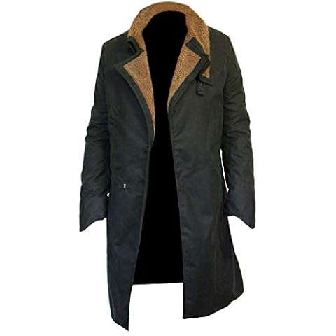 Spazeup Blade Officer Waxed Cotton Black Coat - Trench Coat for Mens - Officer K Jacket Cover