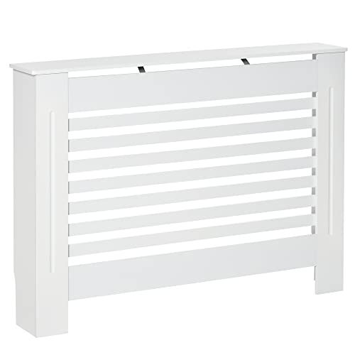 HOMCOM Cache-radiateur Couverture radiateur Design à Lattes Panneau Cabinet dim. 112L x 19l x 81H cm MDF Blanc