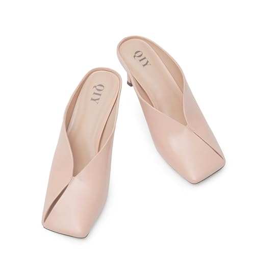 Womens Kitten Heels Square Closed Toe Stiletto Mule Heels Slip on Sandals Comfort Dress Party Pumps3