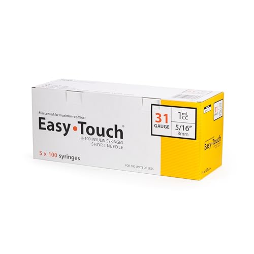 Image of EasyTouch U-100 Insulin Syringes (31G 1.0cc 5 /16 inch) - 500ct. | Case Pack, 100 Unit Capacity, 5 /16 inch Needle Length, Bold Markings for Accurate Dosing, Disposable, Box of 500