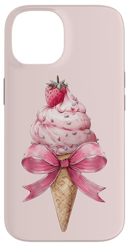 アイスクリームコーン ストロベリーガール ピンク コケット リボン スマホケース iPhone 14 用
