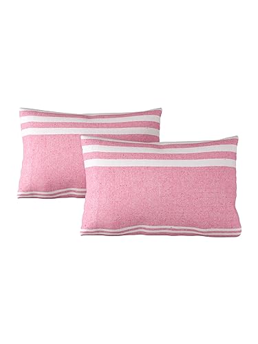 Image of 180 TC Pillow Cover Set of 2 | Pillow Cover Cotton 100% | Pillow Cover Set of 2 King Size | Wrinkle Free & Fade Resistance | Striped Pattern | Standard Size | All Season Use (Rose Pink)