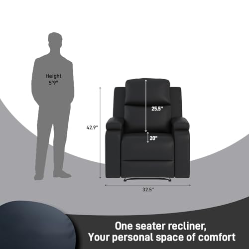 Image of Amazon Brand - Solimo Emerald | Single Seater Sofa Recliner | Manual Recliner (Leatherette Black)