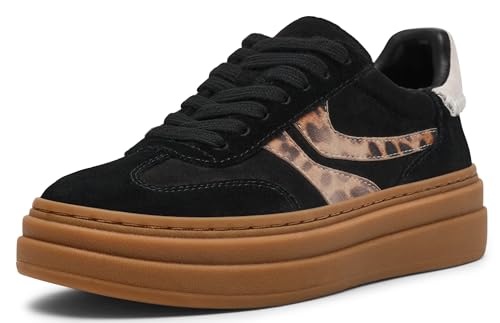 Steve Madden Women's Dodge Sneaker, Black/Leopard, 7.5 M US