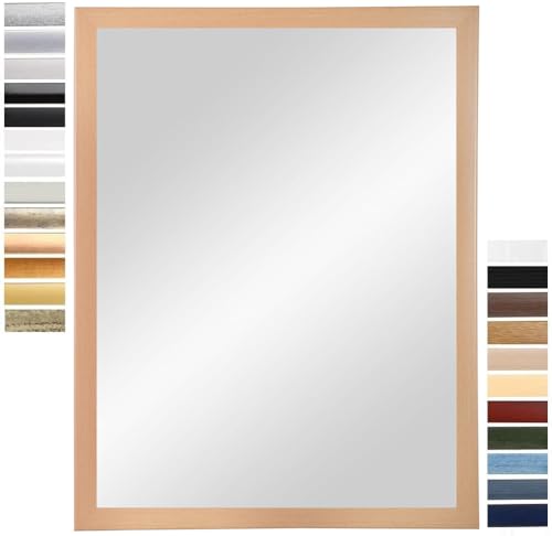 PrimeLuxe Miroir Mural 60 x 120 cm (Dimensions extérieures) en Hêtre Naturel | Couleur et Taille...