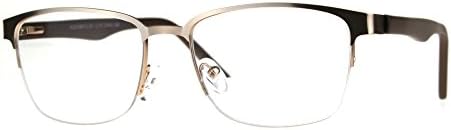 Mens Half Metal Rim Powered Bifocal Reading Eyeglasses Gold Brown 3.0