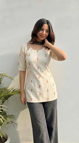 Image of ANNI Designer Short Kurti for Women Viscose Blend Printed Ethnic Tunic | Stylish Kurti Tops with Jeans Styling | Casual Office Wear | Trendy Indian Fashion for Woman