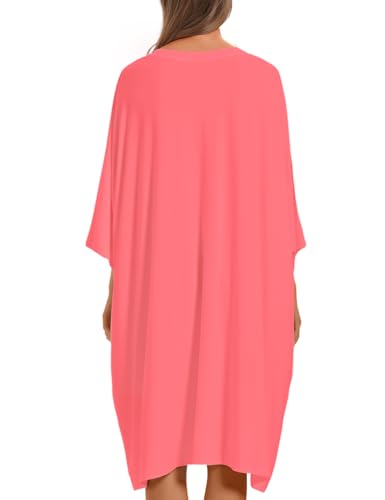 Image of KFUBUO Plus Size Nightgowns for Women Oversized Sleep Tshirts Dress Short Sleeves Sleepwear With Pocket Fit S-5XL